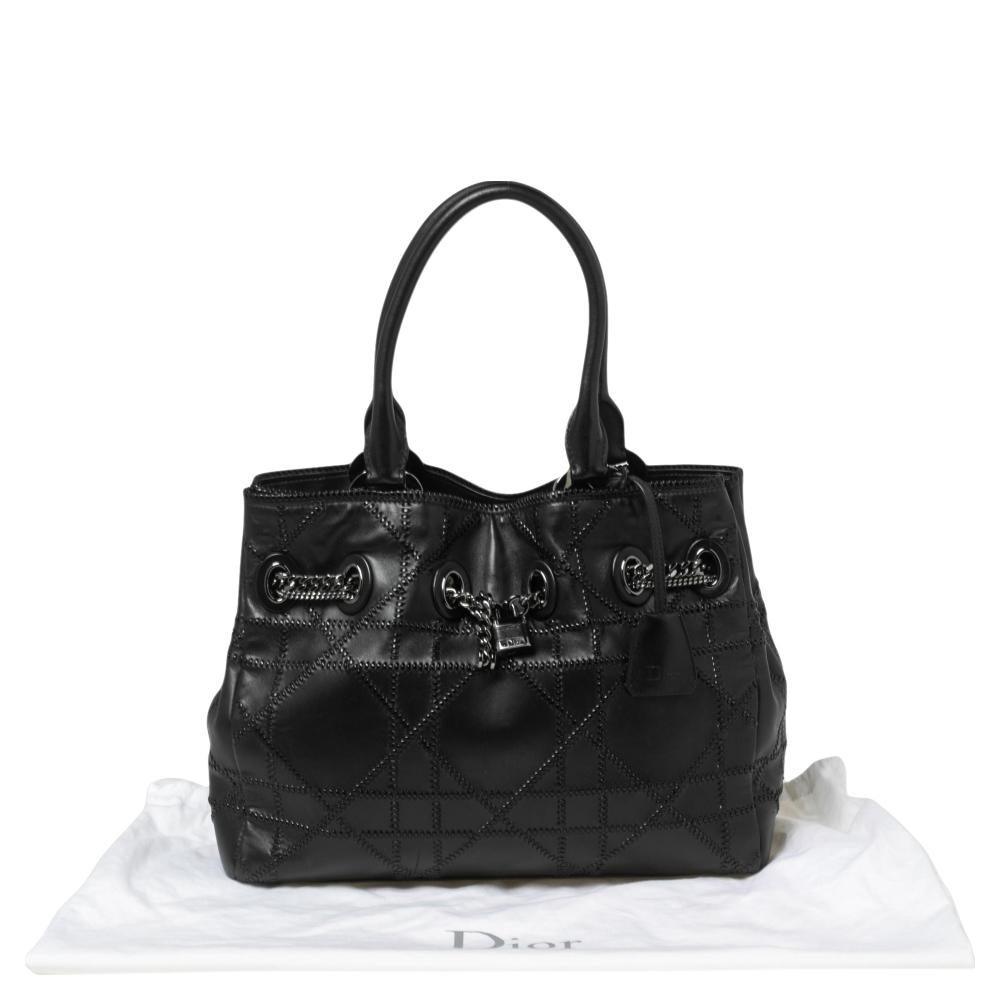 Dior Black Cannage Overstitched Leather Chri Chri Tote 1