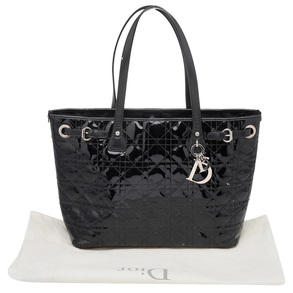 Dior Black Cannage Patent and Leather Small Panarea Tote 2