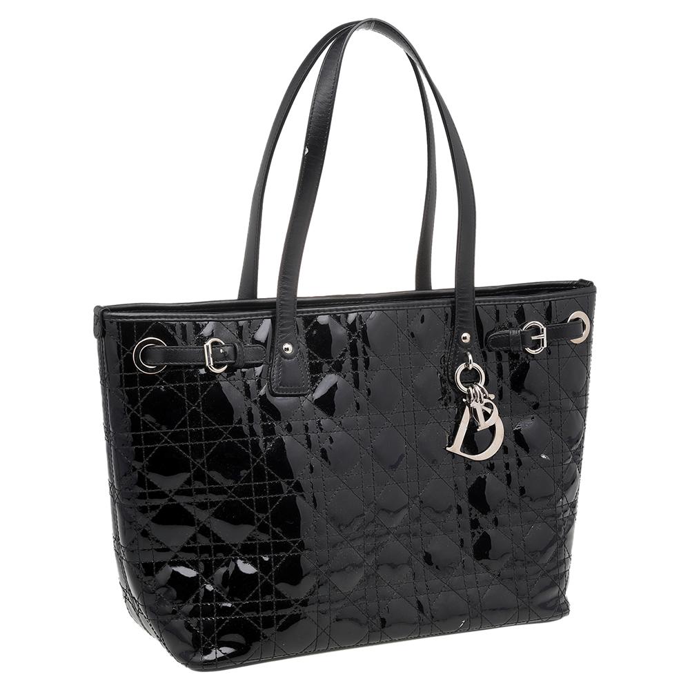 Dior Black Cannage Patent and Leather Small Panarea Tote 5