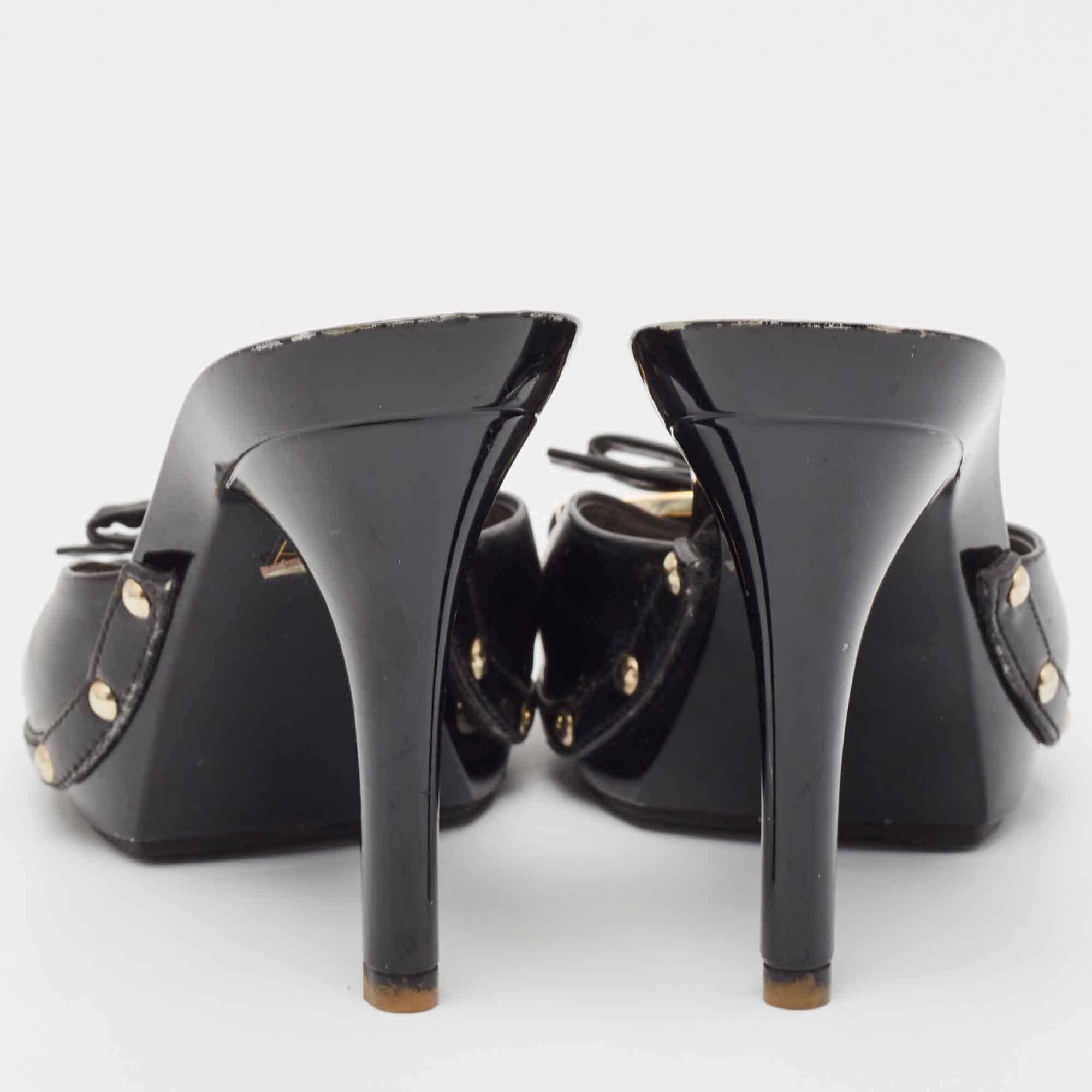 Dior Black Cannage Patent Bow Slide Sandals Size 37 1