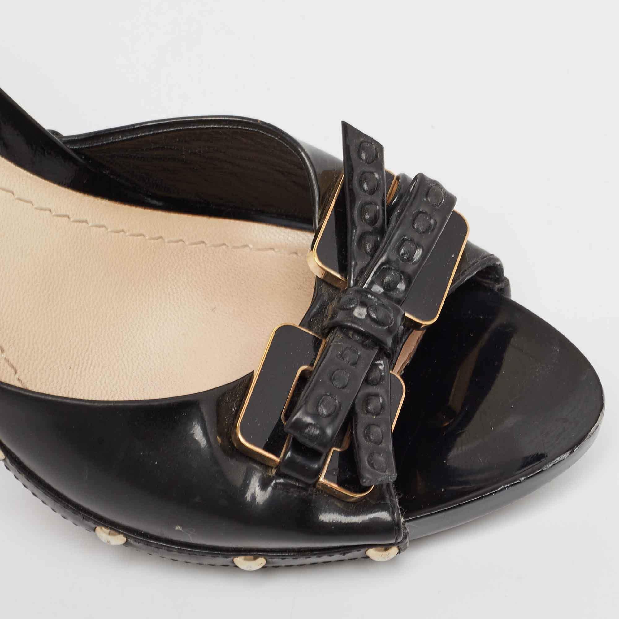 Dior Black Cannage Patent Bow Slide Sandals Size 37 4