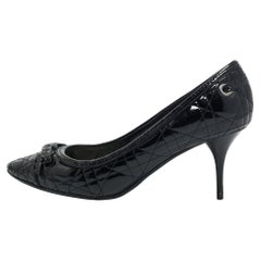Dior Black Cannage Patent Leather Bow Pumps Size 39