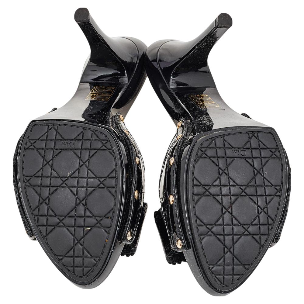 Women's Dior Black Cannage Patent Leather Bow Slide Sandals Size 41