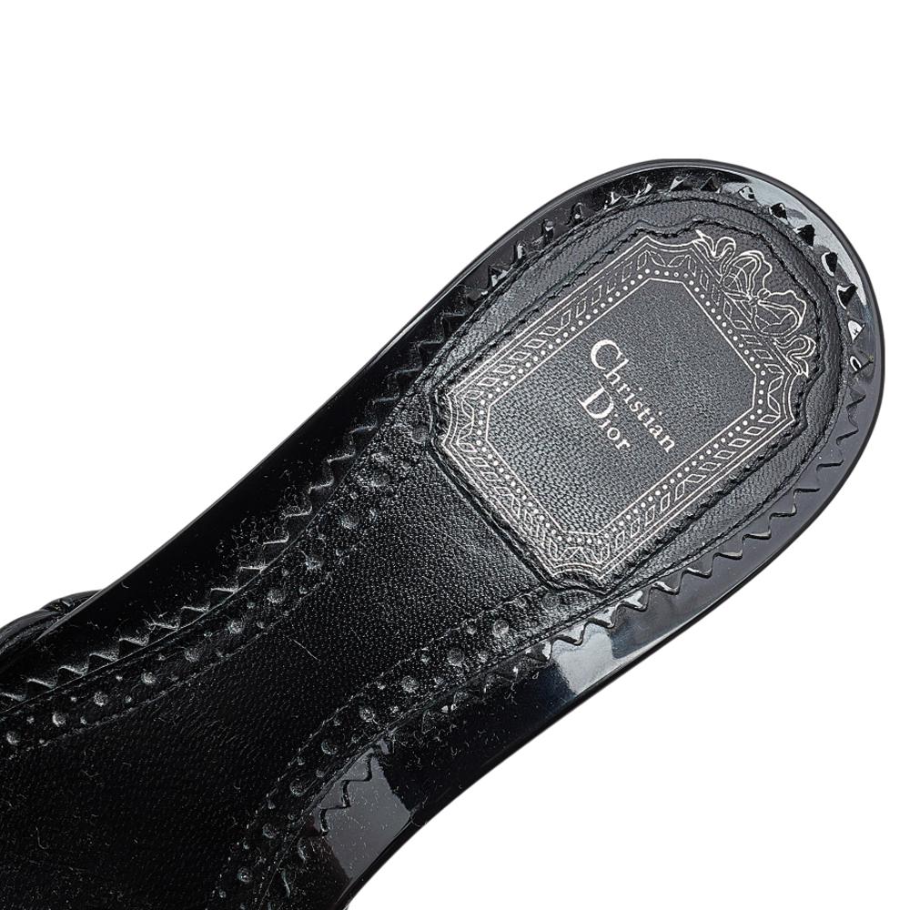 Dior Black Cannage Patent Leather Bow Slide Sandals Size 41 2