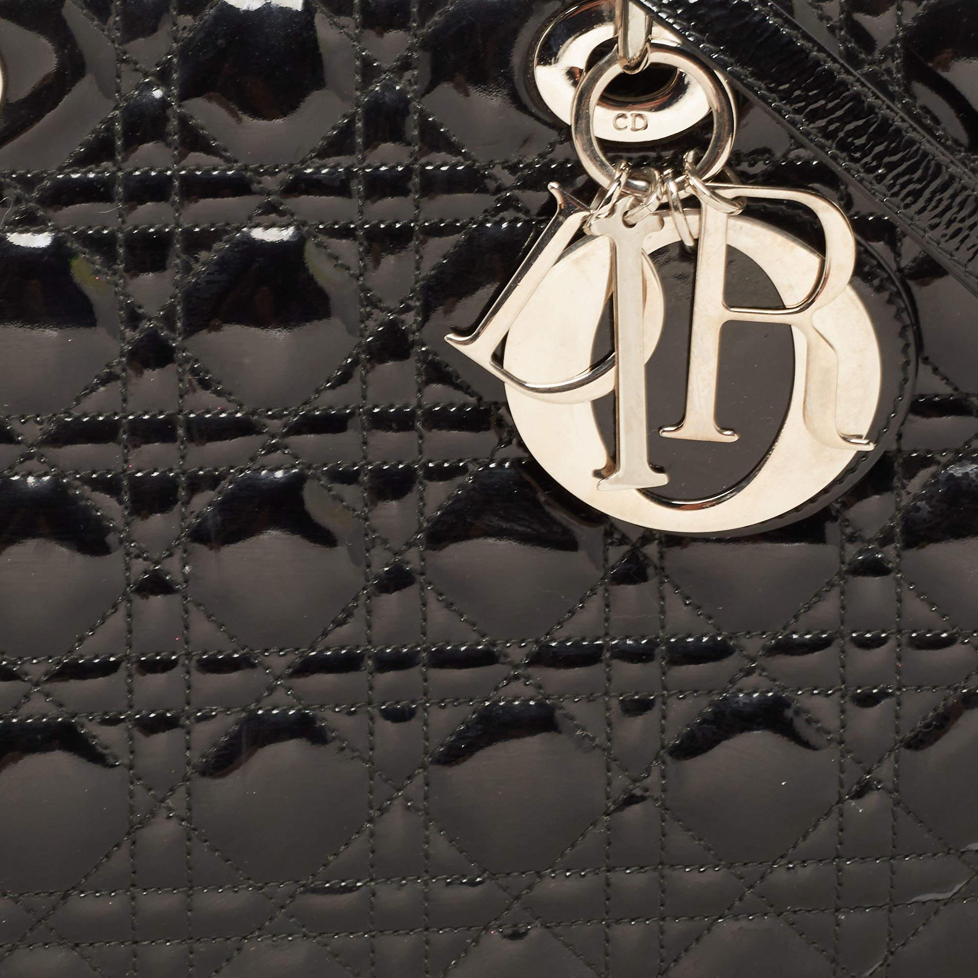 Dior Black Cannage Patent Leather Extra Large Lady Dior Tote 4