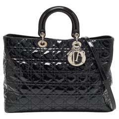 Dior Black Cannage Patent Leather Extra Large Lady Dior Tote