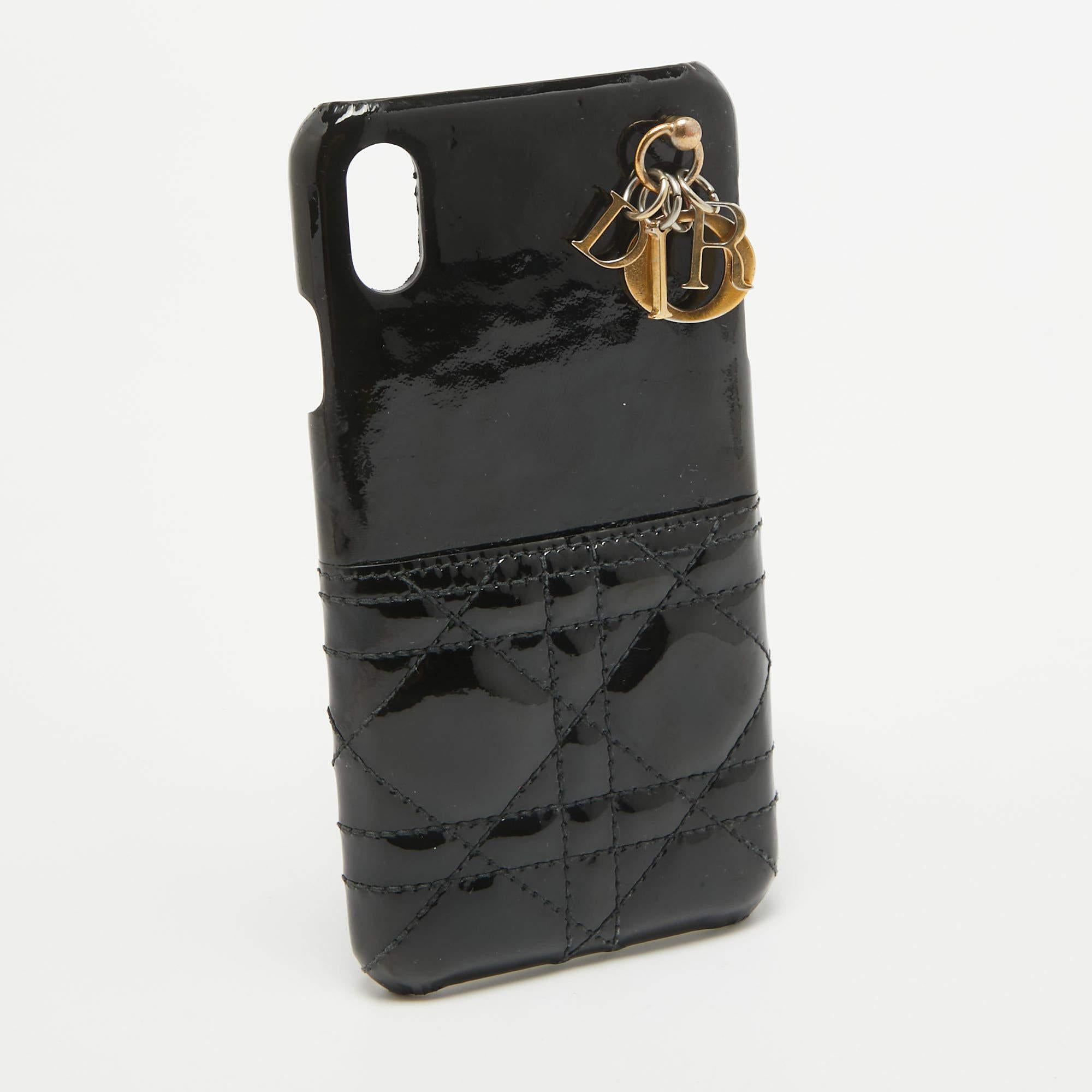 Funda iPhone XS Max de charol negro Cannage de Dior Negro en venta