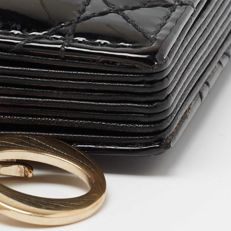Dior Black Cannage Patent Leather Lady Dior 5 Gusset Card Holder For