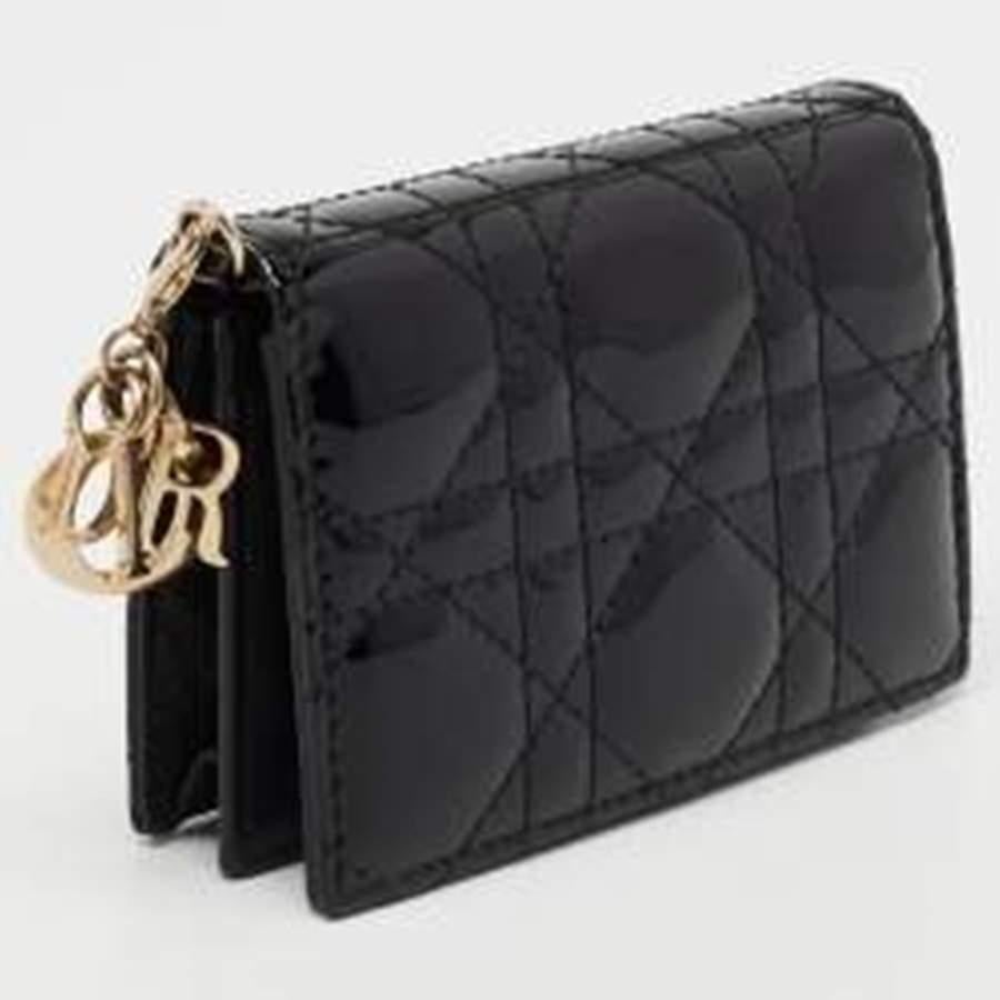 Dior Black Cannage Patent Leather Lady Dior Card Holder In Good Condition In Dubai, Al Qouz 2