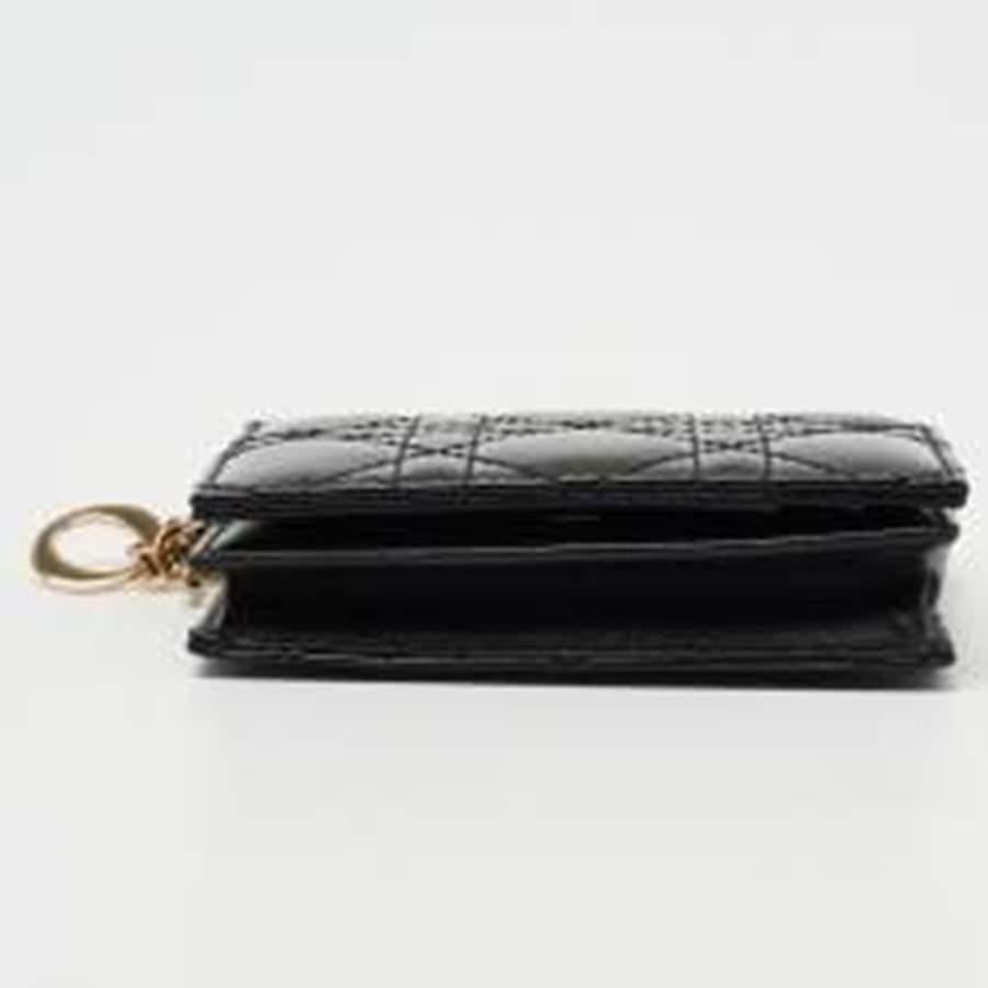 Women's Dior Black Cannage Patent Leather Lady Dior Card Holder