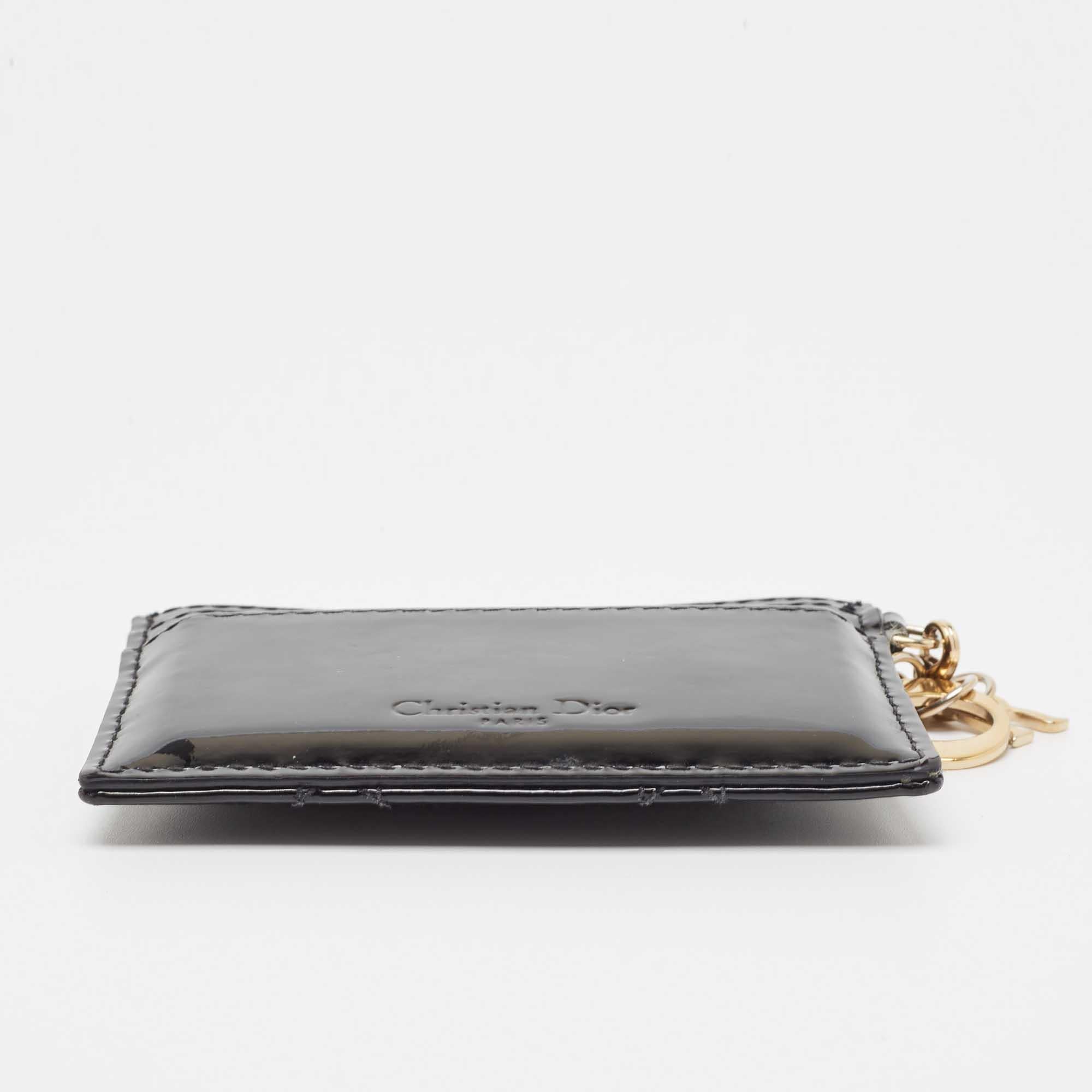 Dior Black Cannage Patent Leather Lady Dior Card Holder 5