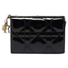 Portacarte Dior Nero Cannage in vernice Lady Dior