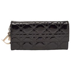 Dior Black Cannage Patent Leather Lady Dior Continental Wallet