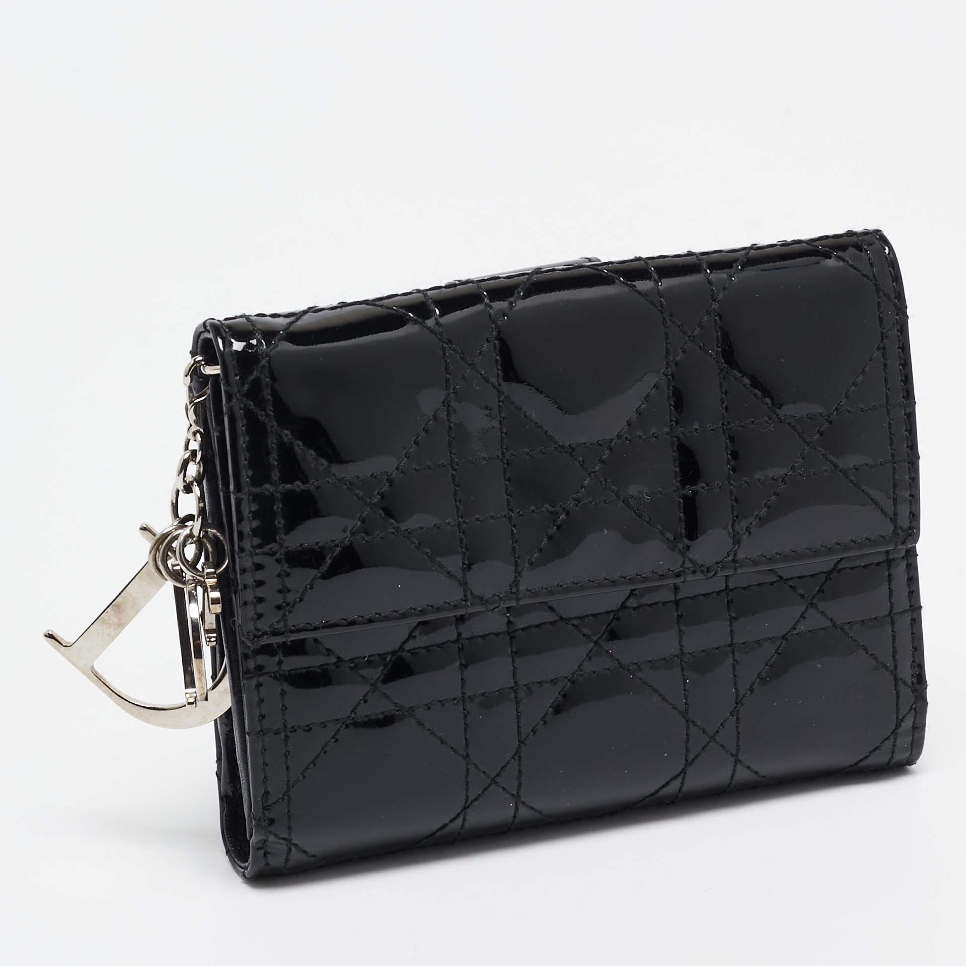 Dior Black Cannage Patent Leather Lady Dior French Wallet 1