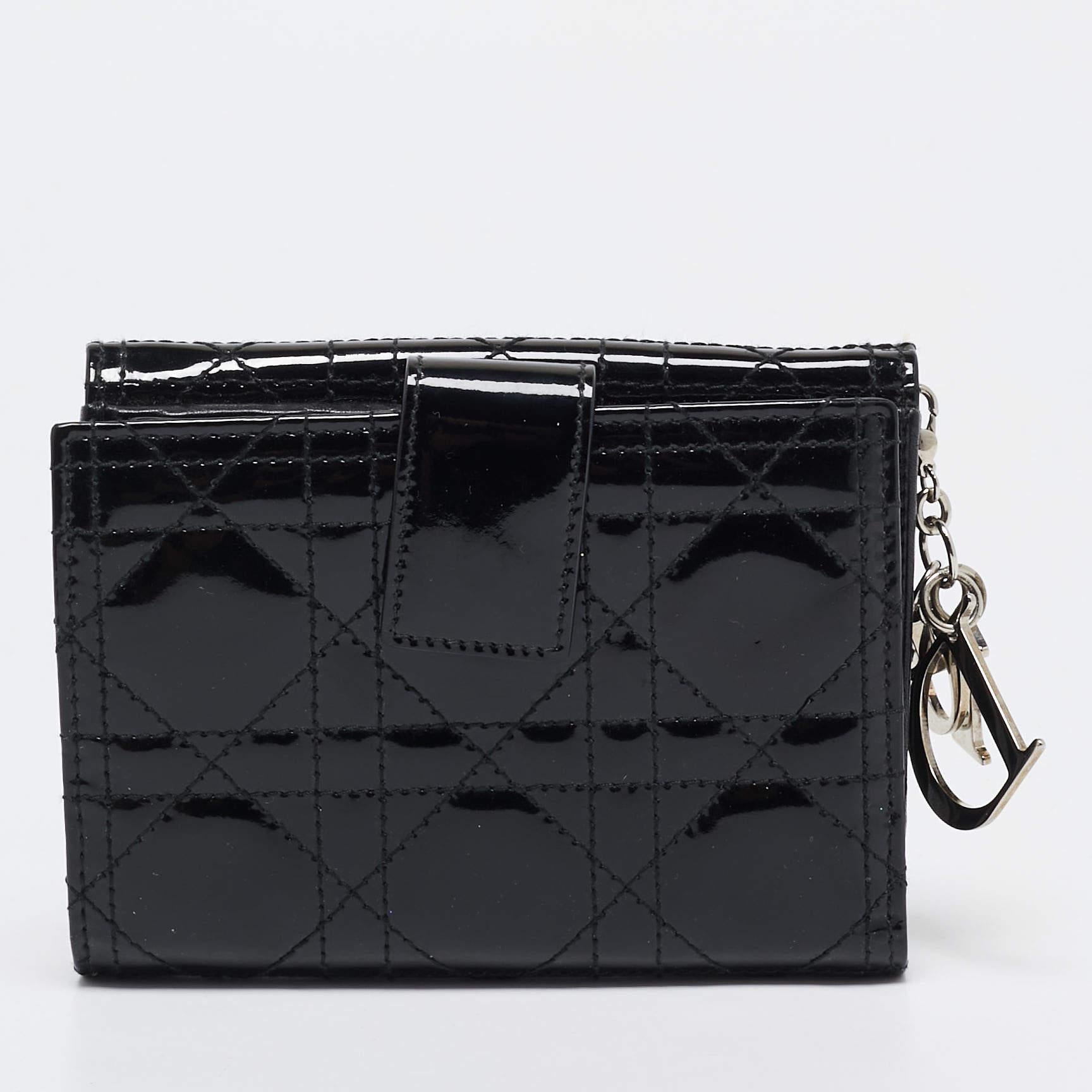 Dior Black Cannage Patent Leather Lady Dior French Wallet 2