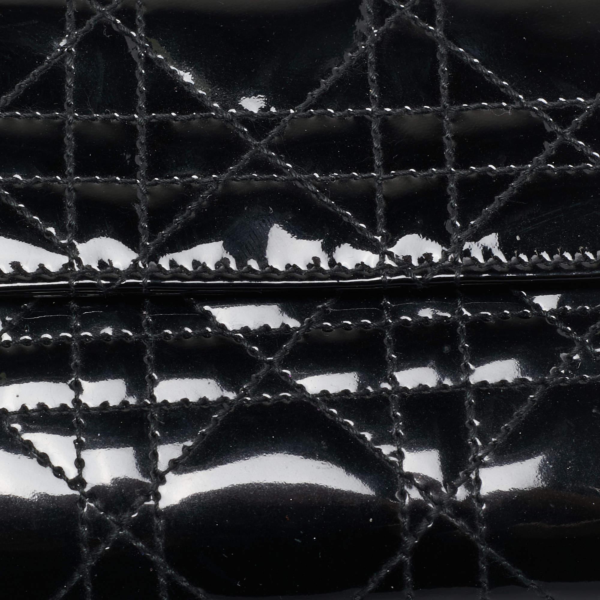 Dior Black Cannage Patent Leather Lady Dior French Wallet 3
