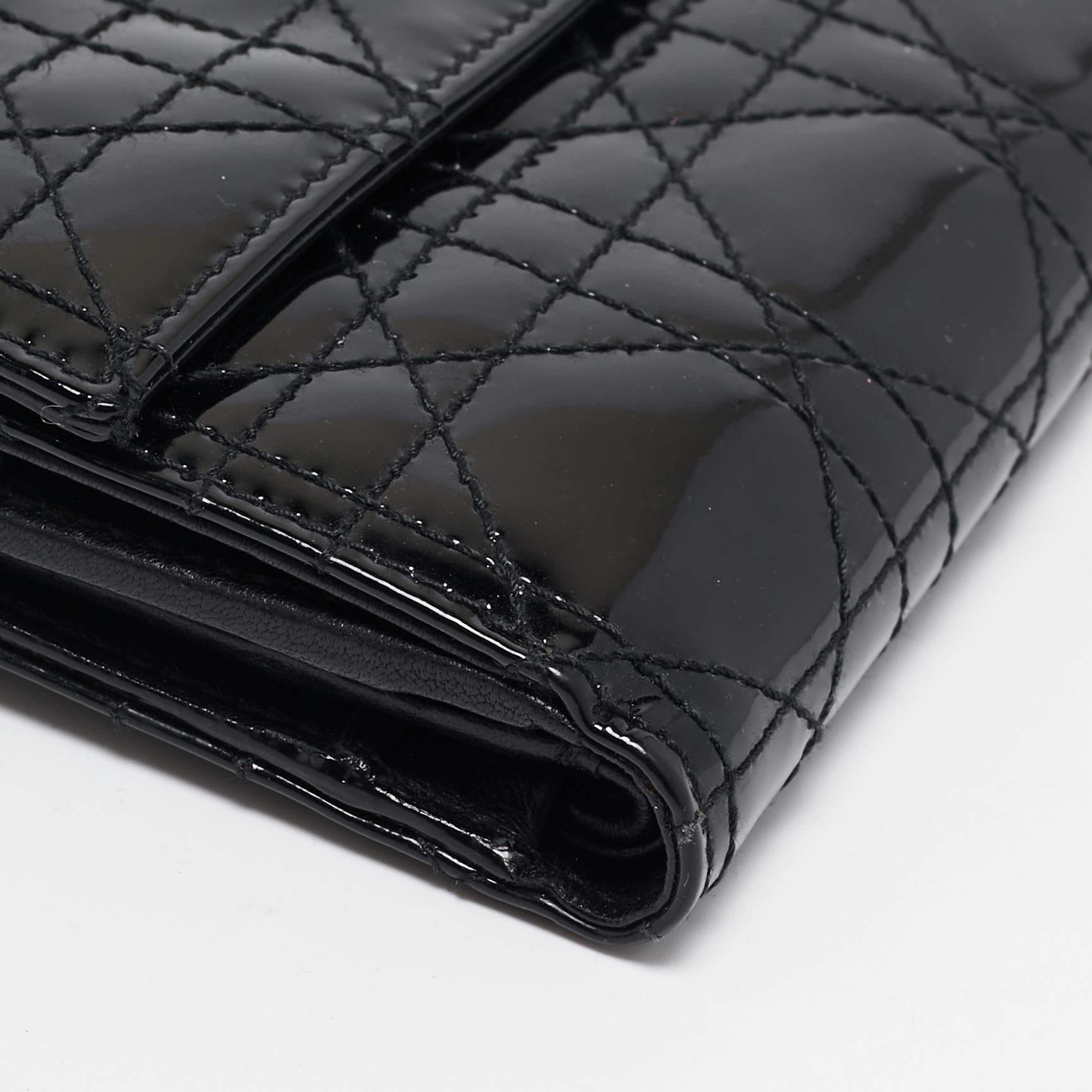 Dior Black Cannage Patent Leather Lady Dior French Wallet 5