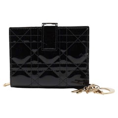 Used Dior Black Cannage Patent Leather Lady Dior French Wallet