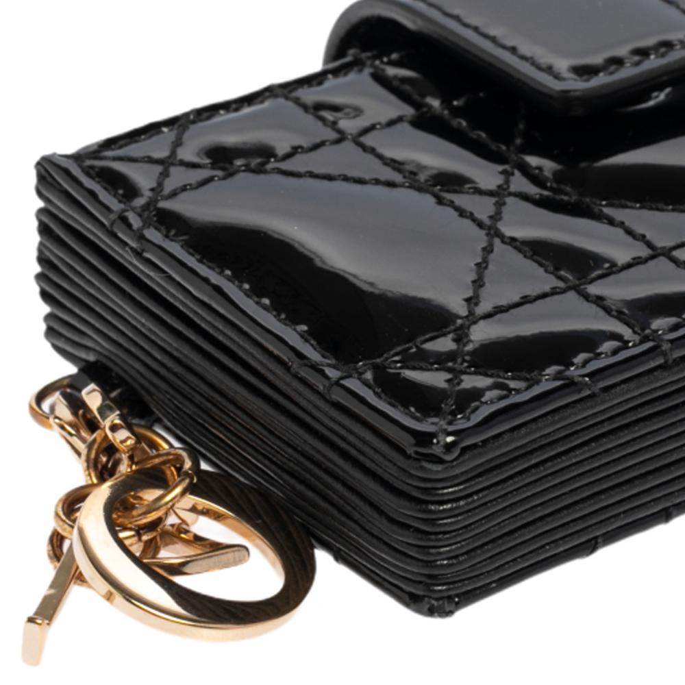 Dior Black Cannage Patent Leather Lady Dior Gusset Card Case 2