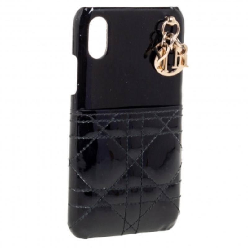 Dior Black Cannage Patent Leather Lady Dior iPhone X/XS Case For Sale 2