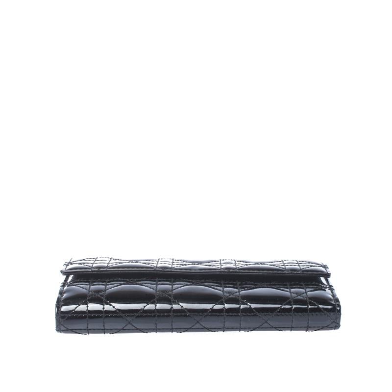 Dior Black Cannage Patent Leather Lady Dior Wallet 2
