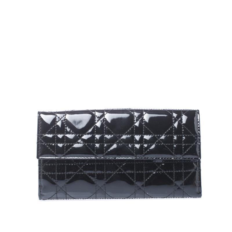 Dior Black Cannage Patent Leather Lady Dior Wallet 4