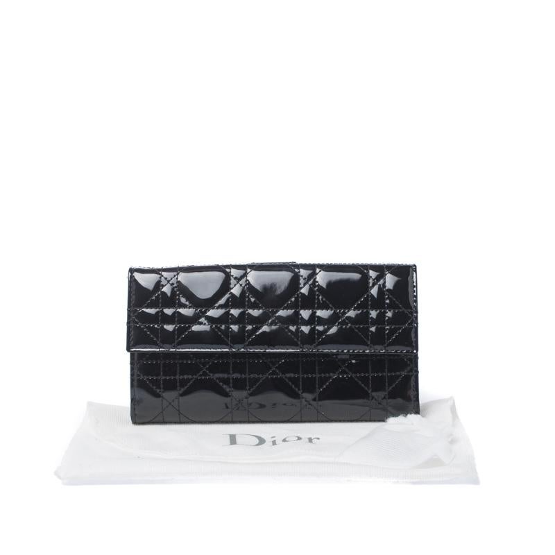 Dior Black Cannage Patent Leather Lady Dior Wallet 5