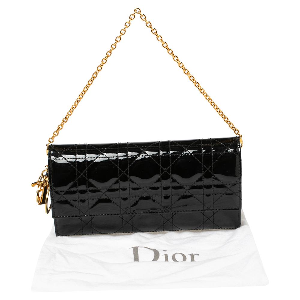 Dior Black Cannage Patent Leather Lady Dior Wallet On Chain 8