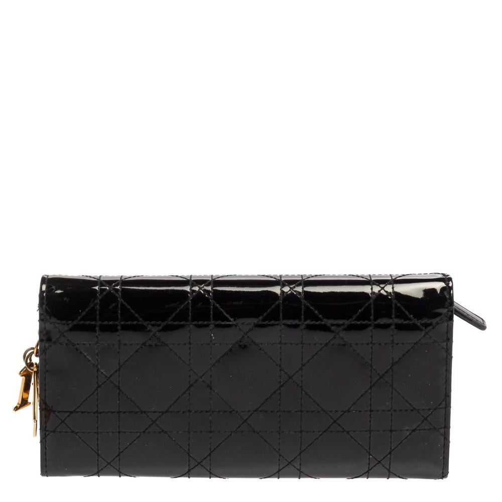 Dior Black Cannage Patent Leather Lady Dior Wallet on Chain at 1stDibs ...