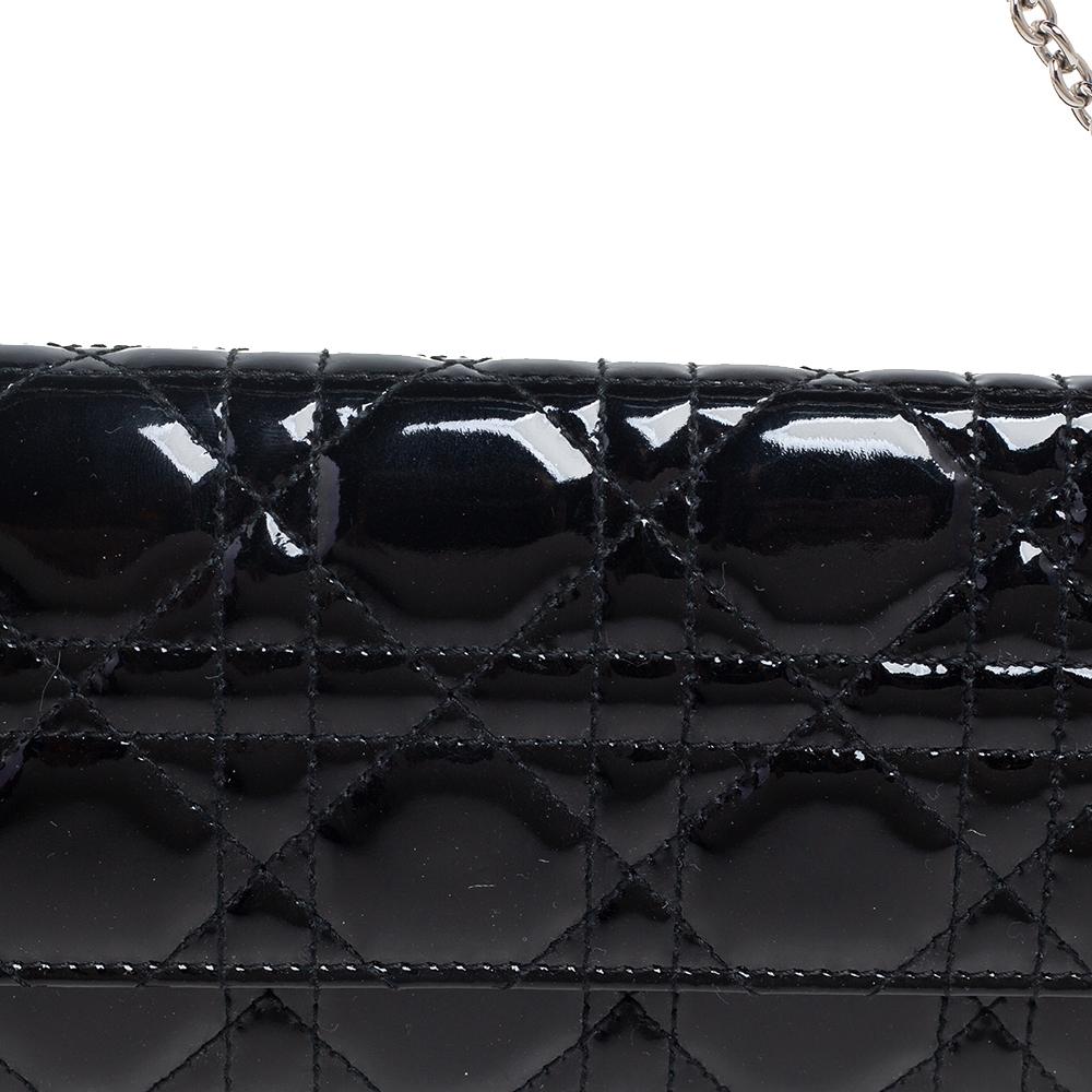 Women's Dior Black Cannage Patent Leather Lady Dior Wallet on Chain