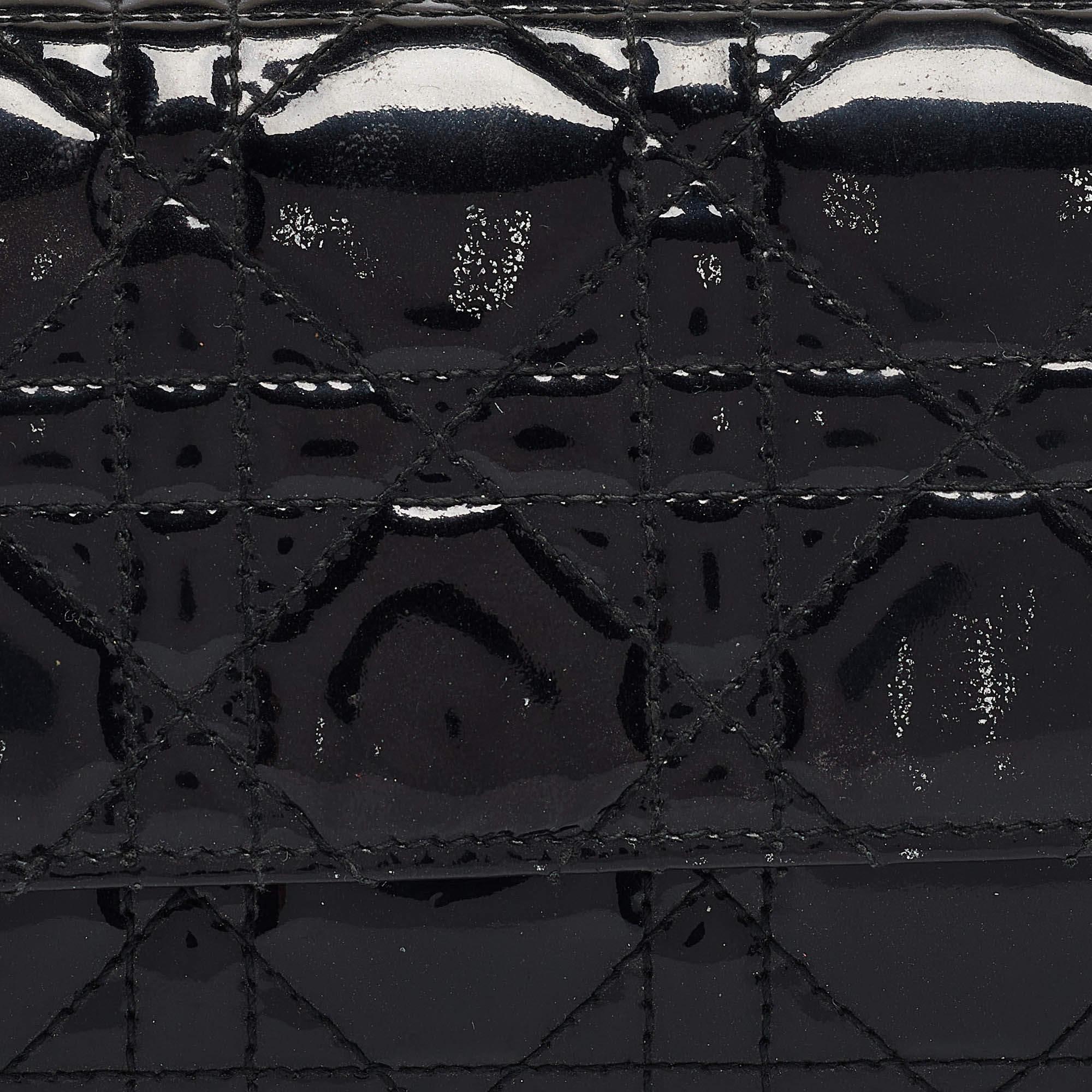 Dior Black Cannage Patent Leather Lady Dior Wallet On Chain For Sale 1