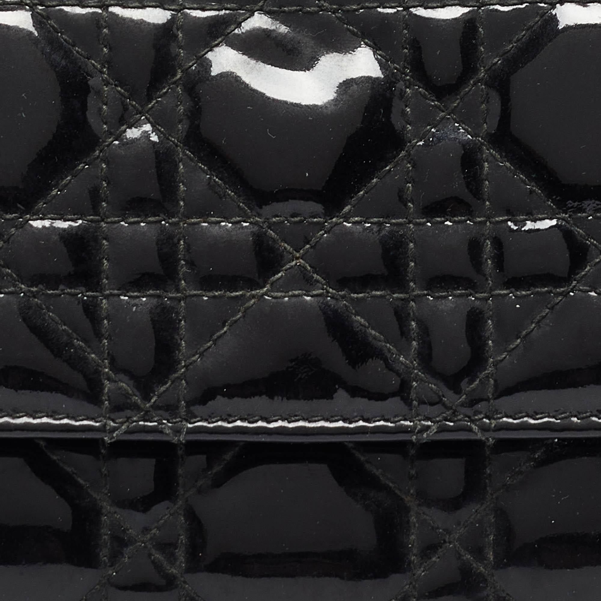 Dior Black Cannage Patent Leather Lady Dior Wallet On Chain 1