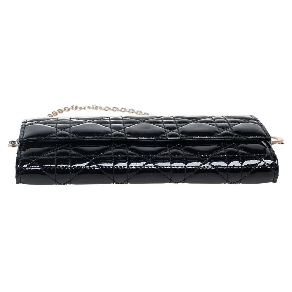 Dior Black Cannage Patent Leather Lady Dior Wallet on Chain 1