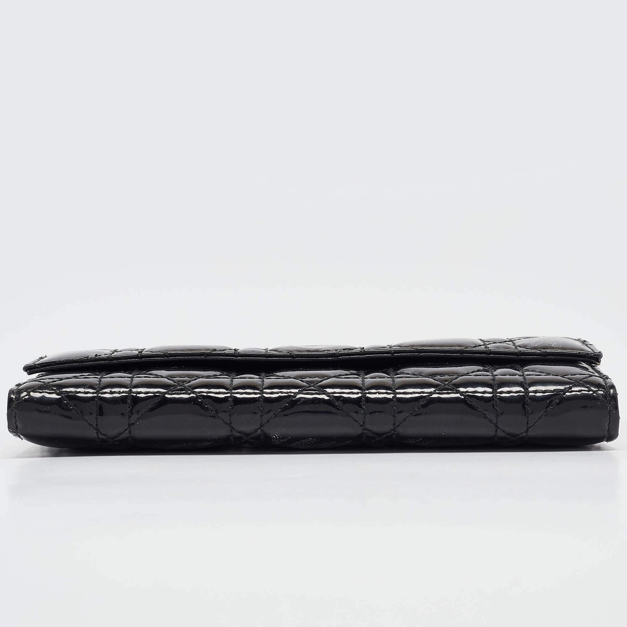 Dior Black Cannage Patent Leather Lady Dior Wallet On Chain For Sale 3