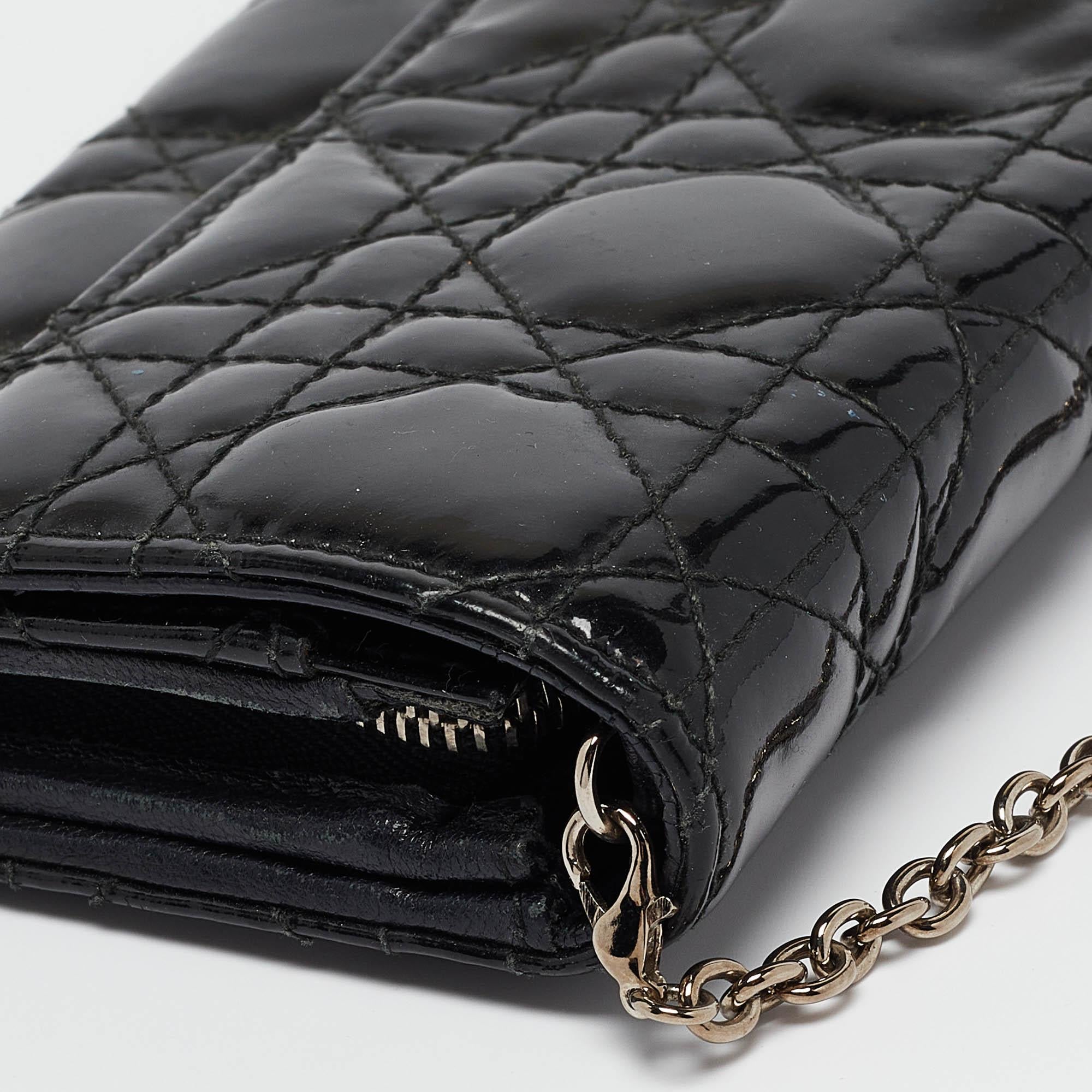 Dior Black Cannage Patent Leather Lady Dior Wallet On Chain 4