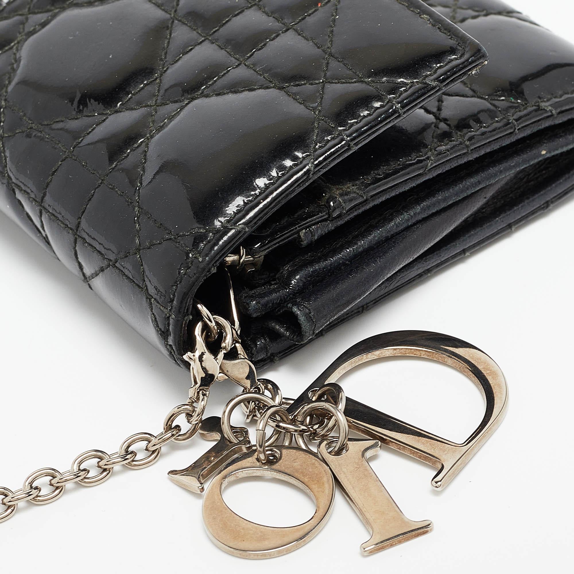Dior Black Cannage Patent Leather Lady Dior Wallet On Chain 5