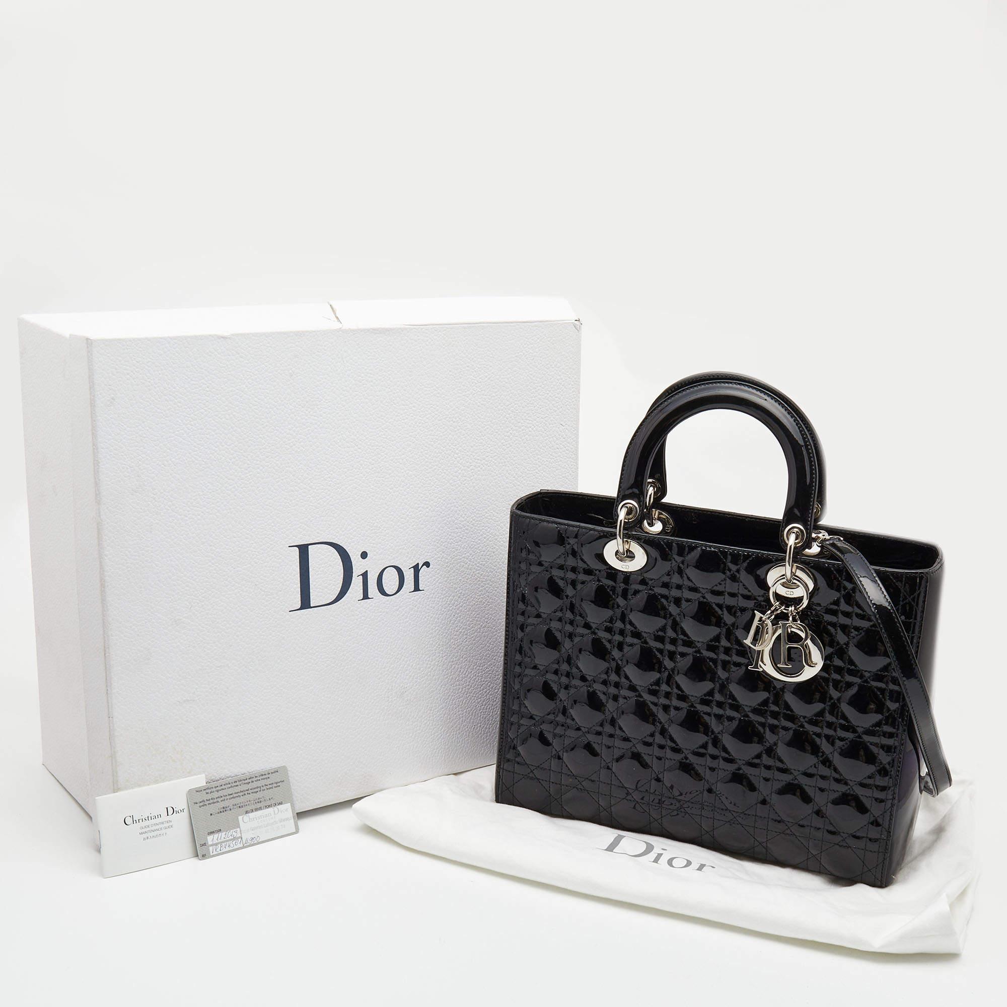 Dior Black Cannage Patent Leather Large Lady Dior Tote 8