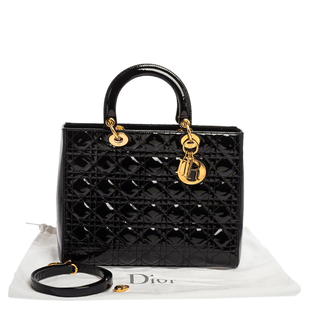 Dior Black Cannage Patent Leather Large Lady Dior Tote 7