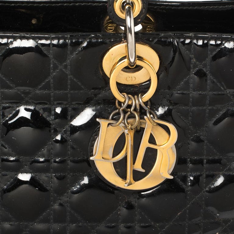 Dior Black Cannage Patent Leather Large Lady Dior Tote at 1stDibs