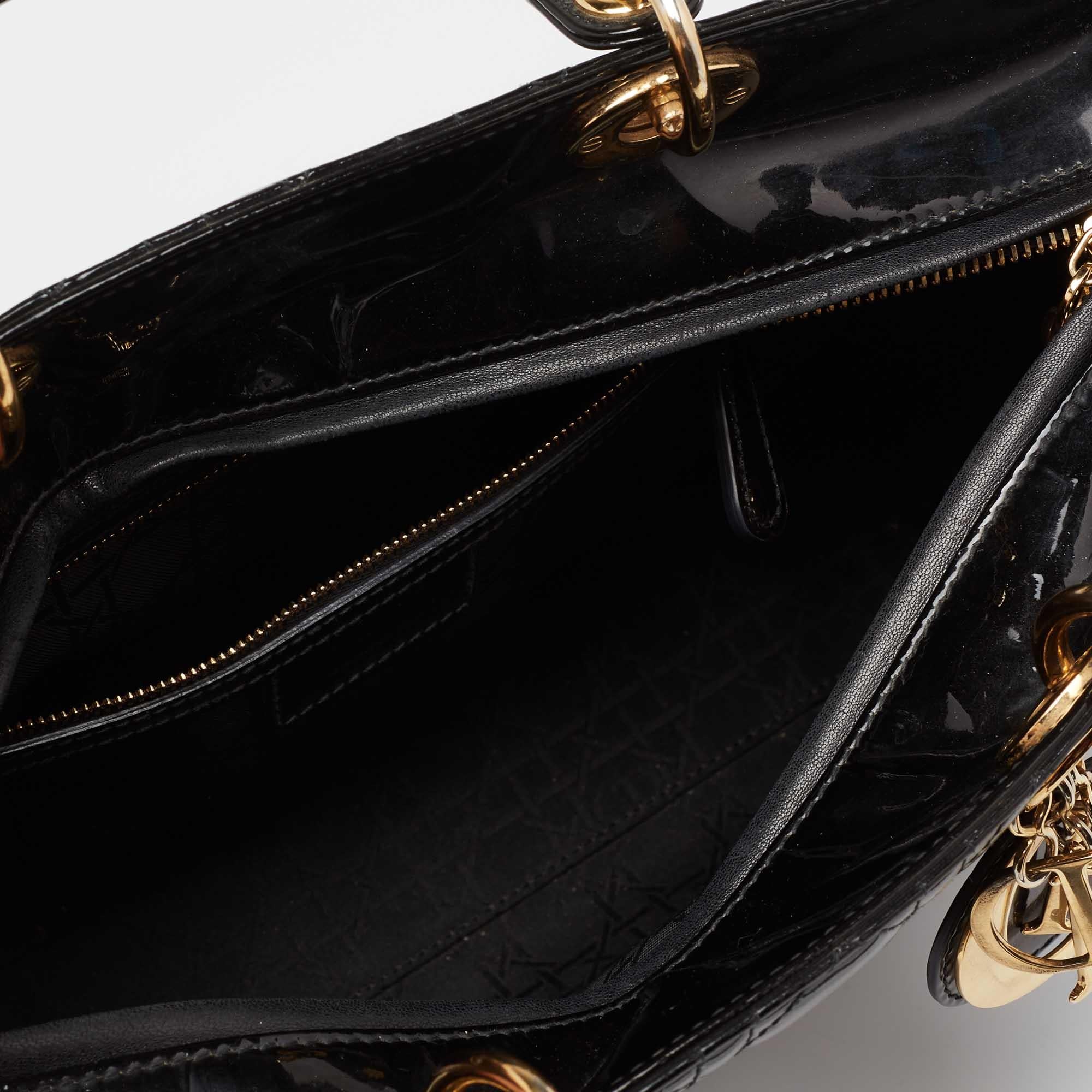 Dior Black Cannage Patent Leather Large Lady Dior Tote 2