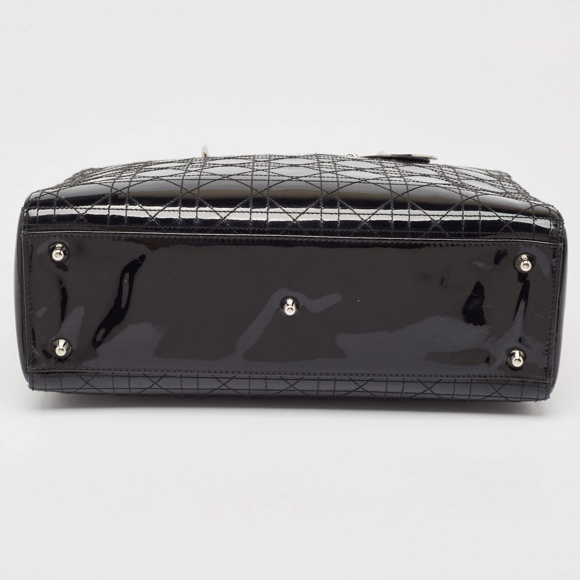 Dior Black Cannage Patent Leather Large Lady Dior Tote 4