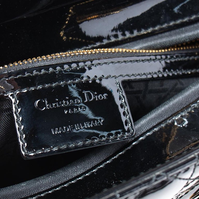 Dior Black Cannage Patent Leather Large Lady Dior Tote For Sale 4