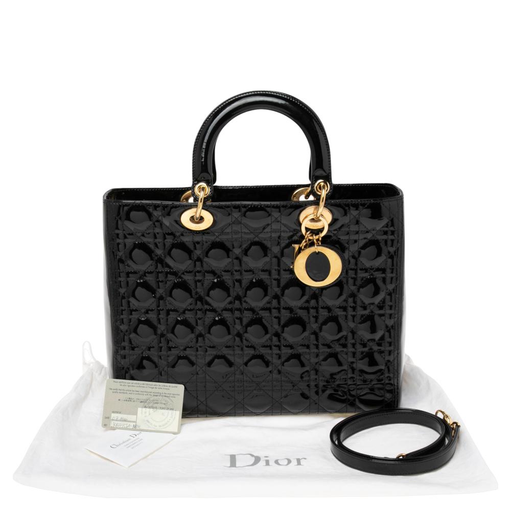 Dior Black Cannage Patent Leather Large Lady Dior Tote 5