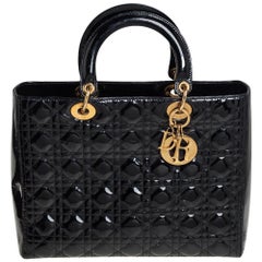 Dior Black Cannage Patent Leather Large Lady Dior Tote Dior Black Cannage Patent Leather Large Lady Dior Tote