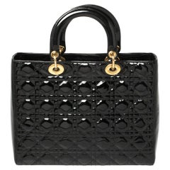 Dior - Grand sac cabas Lady Dior en cuir verni noir cannage