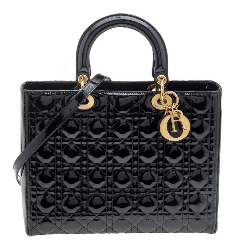 Dior Black Patent Leather Large Lady Dior Tote at 1stDibs black