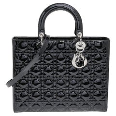 Dior - Grand sac cabas Lady Dior en cuir verni noir cannage