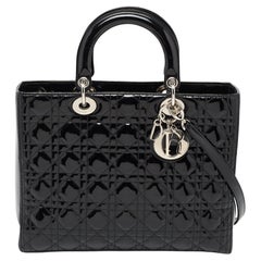 Dior Black Cannage Patent Leather Large Lady Dior Tote