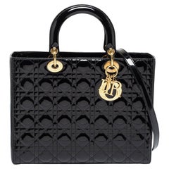Dior Black Cannage Patent Leather Large Lady Dior Tote