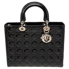 Dior Black Cannage Patent Leather Large Lady Dior Tote